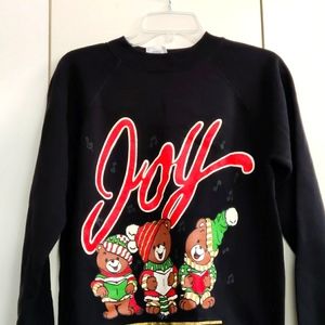 Xmas sweatshirt musical bears black red joy to world. Medium. Hanes her way.